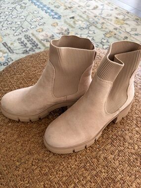 Neutral Beige Chelsea Booties with Stretch Panel